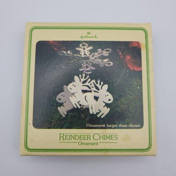 Hallmark Reindeer Chines Ornament Silver Thin Small 1970s Box Christmas Vintage - Picture 4 of 6
